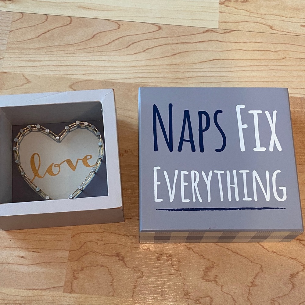 Bundle of 2 Gray Decorative Box art with Heart and Quote